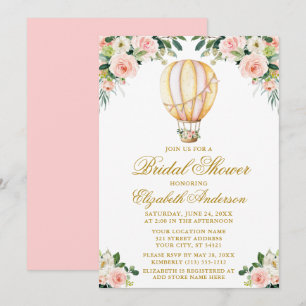 Invitation Lancement de mariage rose floral aquarelle or