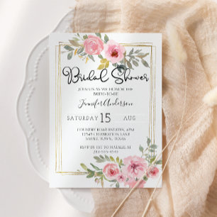 Invitation Lancement de mariage rose poudré aquarelle luxuria