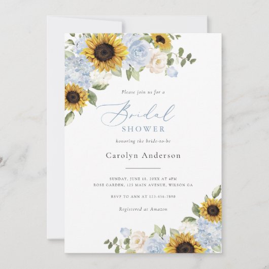 Invitation Lancement de mariage rustique floral bleu poussiér (Devant)