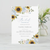 Invitation Lancement de mariage rustique floral bleu poussiér (Debout devant)