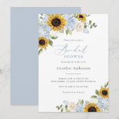 Invitation Lancement de mariage rustique floral bleu poussiér (Devant / Derrière)