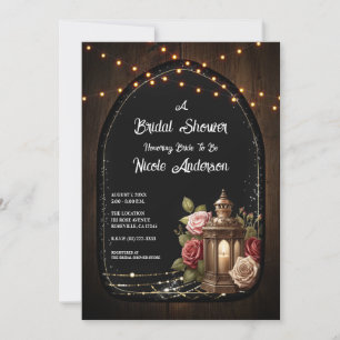 Invitation Lancement de Mariage Rustique Lanternes Roses et L