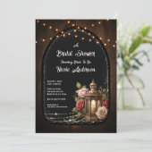 Invitation Lancement de Mariage Rustique Lanternes Roses et L (Debout devant)