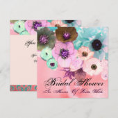 INVITATION LANCEMENT DE NOCE PINK BLUE ROSES ET ANEMONE FLEUR (Devant / Derrière)