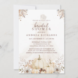 Invitation Lancer d'eau Bohème Citrouilles Automne Mariée