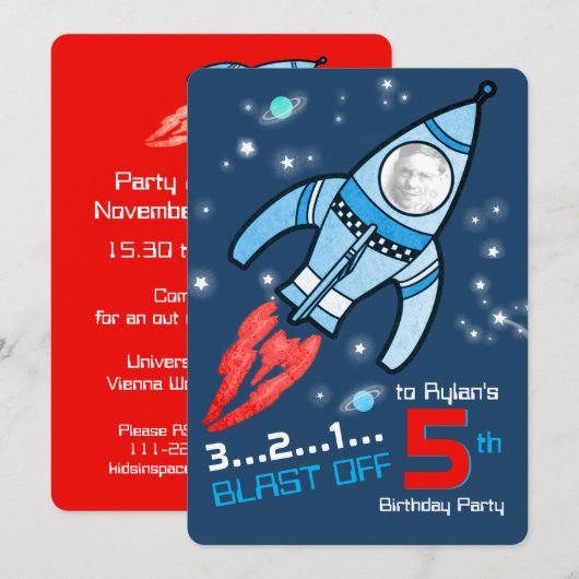 Invitation lancers de fusées spatiales 5e anniversaire invita (Devant / Derrière)