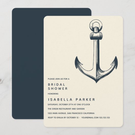 Invitation L'Ancre bleue | FÊTE DES MARIÉES MARIAGE (Devant / Derrière)