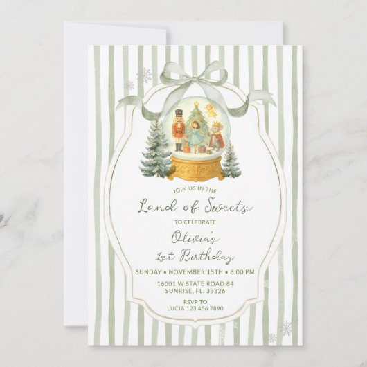 Invitation Land of Sweets Nutcracker Green Winter Birthday (Devant)