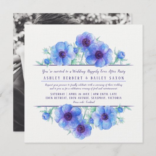 Invitation L'anémone bleue joyeusement après la fête de maria (Devant / Derrière)