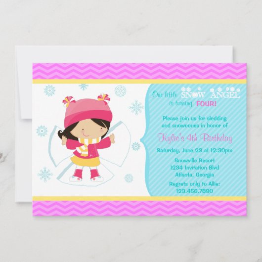 Invitation L'ange mignon de neige badine la fête (Devant)