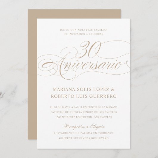 Invitation Langue espagnole 30 Aniversario de Bodas Mariage (Devant / Derrière)