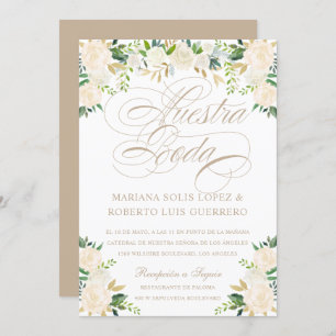 Invitation Langue espagnole Nuestra Boda flores pintadas