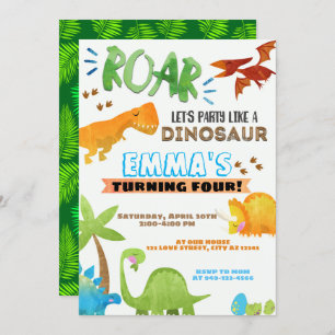 Invitation L'Anniversaire de enfant dinosaure de T-Rex Boy