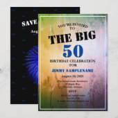 Invitation L'anniversaire de l'homme Abstrait bleu pour céléb (Devant / Derrière)