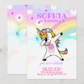 Invitation L'anniversaire de l'Unicorn Funny Rainbow Girl (Devant / Derrière)