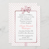 Invitation L'anniversaire de polka du bébé rose de point et (Devant / Derrière)