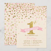 Invitation L'anniversaire de Sparkle Gold and Pink saupoudrer (Devant / Derrière)