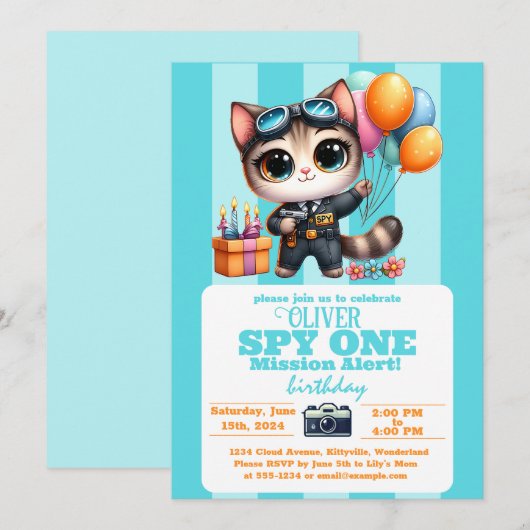 Invitation L'anniversaire d'Owen avec Sky Kitty ! (Devant / Derrière)
