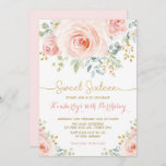 Invitation L'anniversaire du bonbon 16 rougissent sweet<br><div class="desc">Cette aquarelle magnifique féminine de caractéristiques de conception rougissent les roses roses avec des accents de feuille d'or</div>