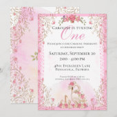 Invitation L'Anniversaire Floral Rose des Cygnes de Fairytale (Devant / Derrière)