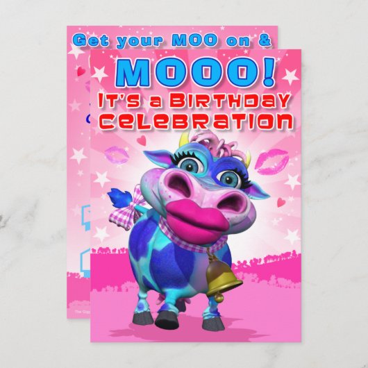 Invitation L'anniversaire invitent MOO de baiser (le (Devant / Derrière)