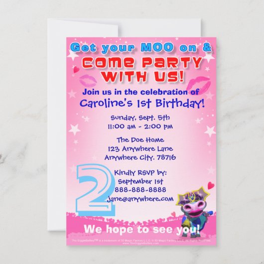 Invitation L'anniversaire invitent MOO de baiser (le (Dos)