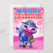 Invitation L'anniversaire invitent MOO de baiser (le (Devant)