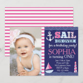 Invitation L'anniversaire nautique de Sail Away Girl (Devant / Derrière)