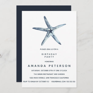 Invitation L'Anniversaire Nautique Du Bleu Starfish,