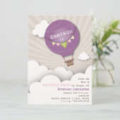 Invitation L'anniversaire pourpre des enfants de ballon à air (Debout devant)