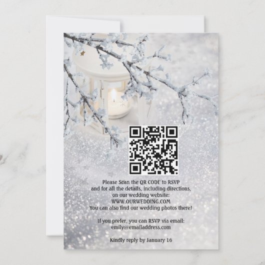 Invitation Lanterne à code QR Réception de mariage d'hiver ne (Dos)
