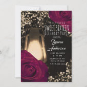 Invitation Lanterne à lueur rustique & Magenta Roses doux 16 (Devant)
