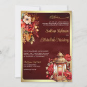Invitation Lanterne antique Rouge Floral Maroon Mariage musul (Devant)