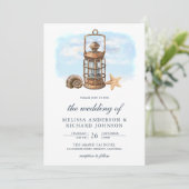 Invitation Lanterne aquarelle rustique mariage nautique (Debout devant)