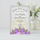 Invitation Lanterne argentée et florale violette (Debout devant)