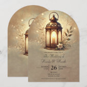 Invitation Lanterne Bronze Doré Mariage Romantique Rustique (Devant / Derrière)
