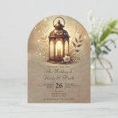 Invitation Lanterne Bronze Doré Mariage Romantique Rustique (Debout devant)