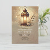 Invitation Lanterne Bronze Doré Romantique Rustique Fiançaill (Debout devant)