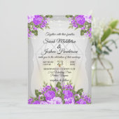 Invitation Lanterne d'argent et Fleurs violettes de mariage (Debout devant)