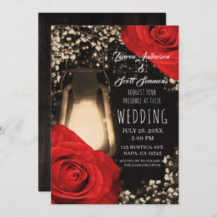 Invitation Lanterne de lueur rustique brillant Roses rouges M