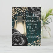 Invitation Lanterne de lumière rustique Roses noirs et Mariag (Debout devant)