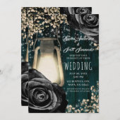 Invitation Lanterne de lumière rustique Roses noirs et Mariag (Devant / Derrière)