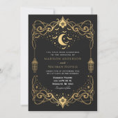 Invitation Lanterne de mariage Bats gothiques Lune dorée (Devant)