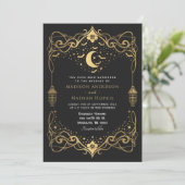 Invitation Lanterne de mariage Bats gothiques Lune dorée (Debout devant)
