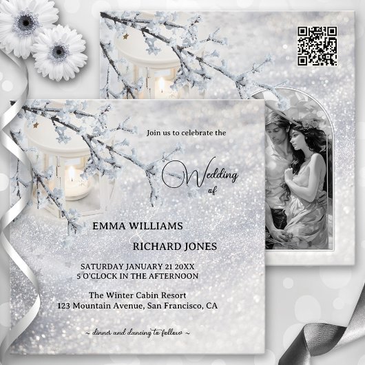 Invitation Lanterne de neige mousseuse photo de mariage d'hiv