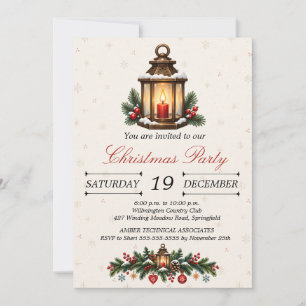 Invitation Lanterne de Noël nordique vintage à guirlande de v