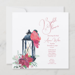 Invitation Lanterne de Noël Poinsettias Evergreen