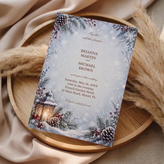 Invitation Lanterne d'hiver Cône de pin Botanique enneigée