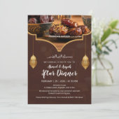 Invitation Lanterne dorée élégante Marron chaud avec Dates If (Debout devant)