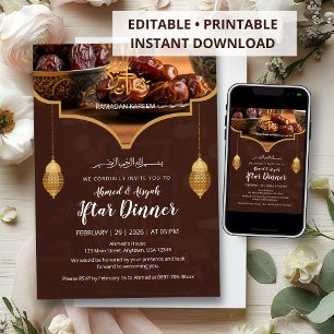 Invitation Lanterne dorée élégante Marron chaud avec Dates If